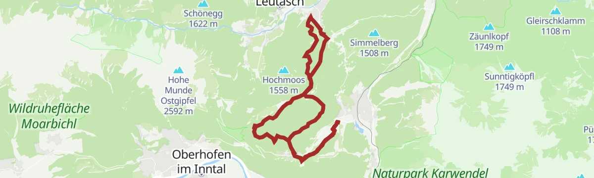 Route map: Biketour Seefeld - Mösern - Wildmoos - Katzenkopf - Fludertal - Seefeld